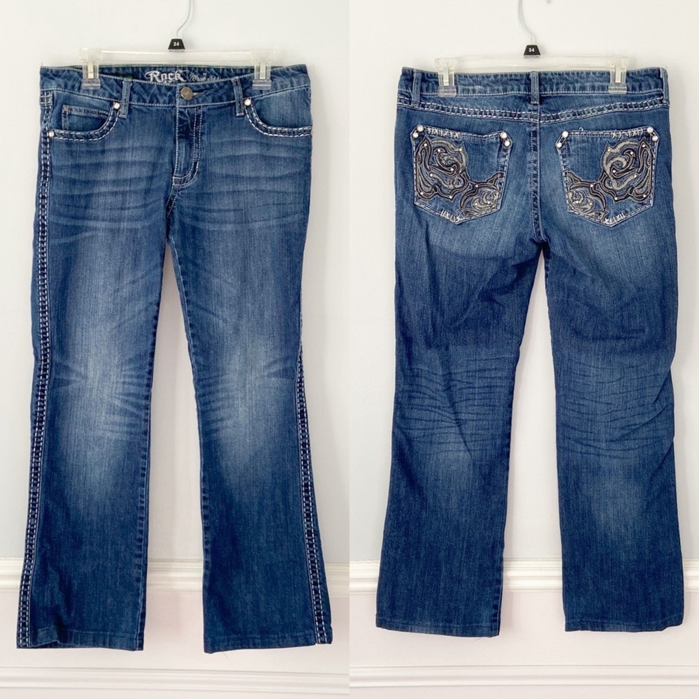 Wrangler Rock 47 Ultra Low Rise Jeans Size Rhinestone Rodeo Western Cowgirl Sz8